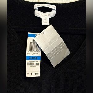 Charter Club 100% Cashmere V-neck Black Pullover Sweater